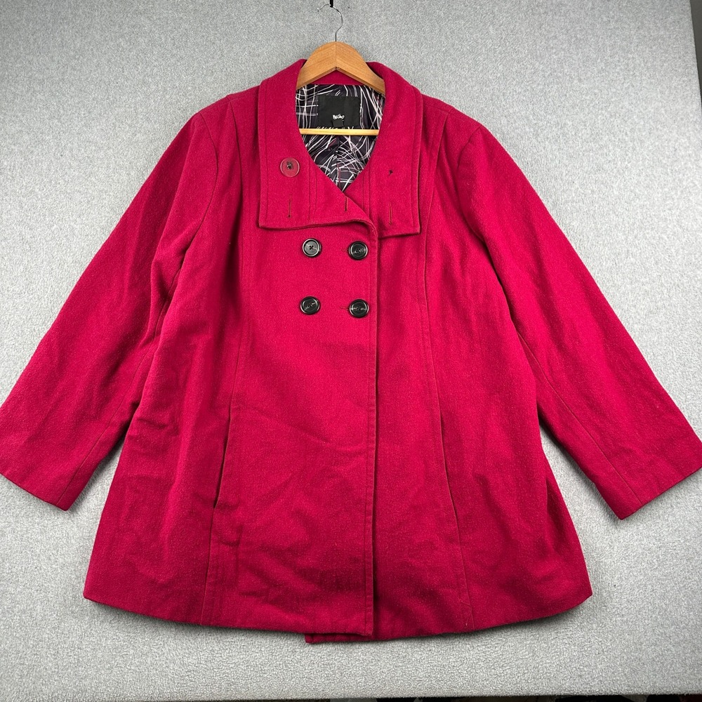 Mossimo Pea Coat Women 24/26W Red Wool Blend Double Breasted Button Front